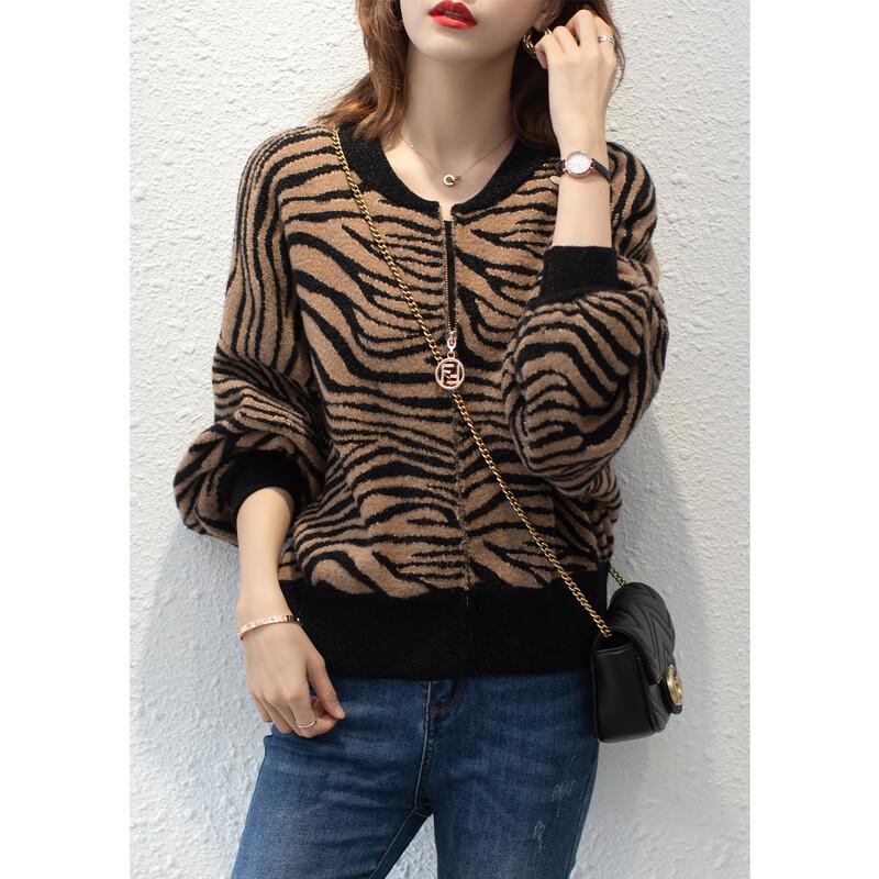 

Firstview Women s Zebra Print Long-Sleeve Casual Jacket One Size
