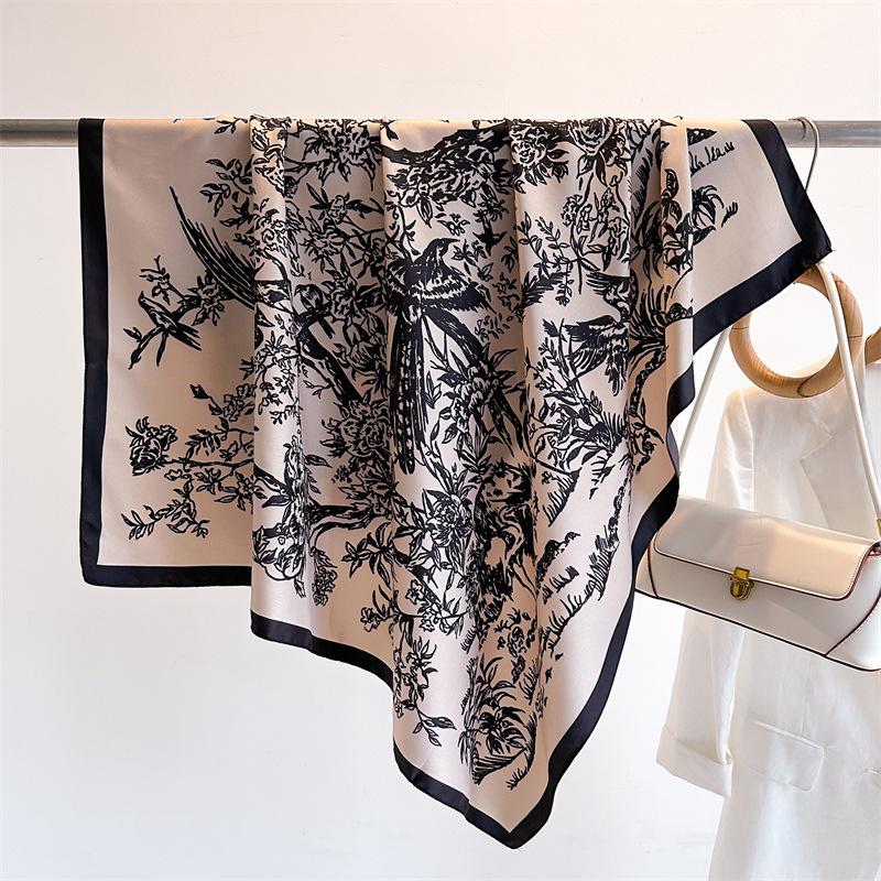 Design Luxury 90cm Twill Silk Women Scarf Sunscreen Foulard Shawl Hijab Female Hair Hijab Wraps Neckerchief Bandanda Echarpe
