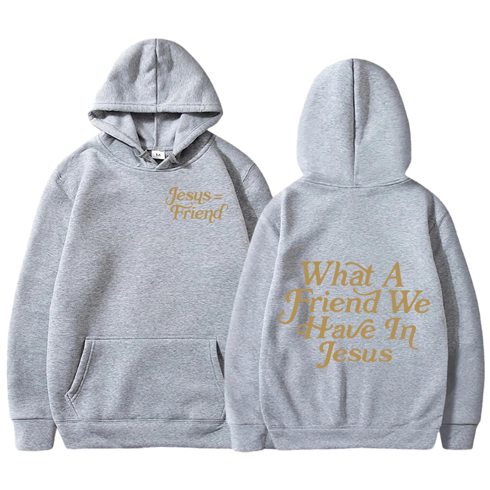 

What A Feiend We Have In Jesus European and American New Fashion Letter Print Hooded Back Collar Plush Sweater for Women 3XL