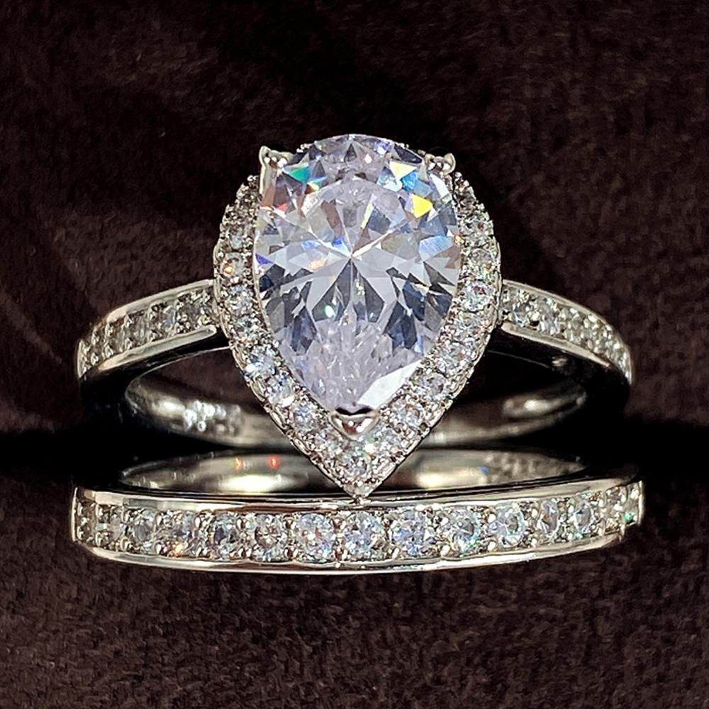 Huitan  Modern Fashion Wedding Bridal Sets Rings for Women 2Pcs Luxury Female Rings Party Engagement Bands Jewelry