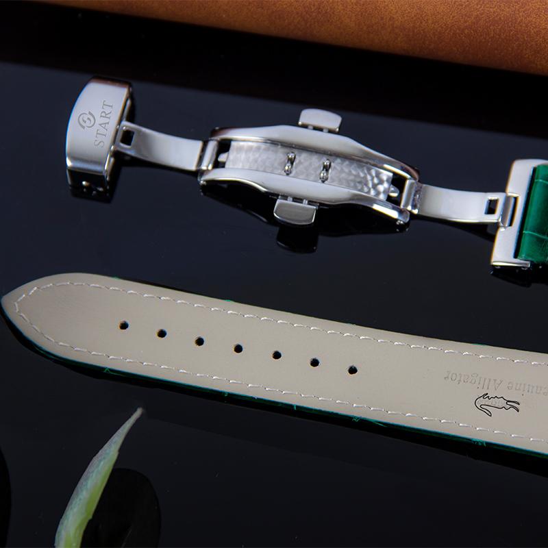 START-Malachite Men's Watch Diamond Watch Date Function Automatic Mechanical Watch Butterfly Buckle Alligator Leather Strap