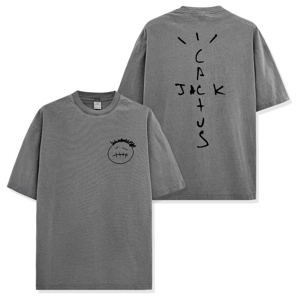 FlowStreet 100% Bavlna Oversized Tričko pro Muže Ženy HipHop Prané Trička Cactus Jack Krátký Rukáv Dárkové Vrcholy