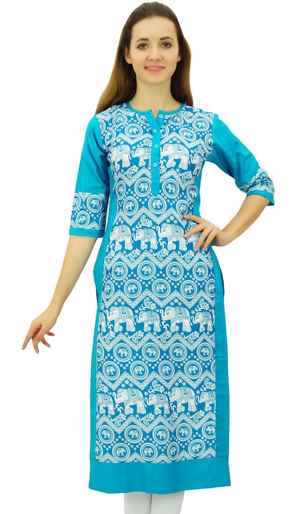 Phagun Women's Designer Straight Black Kurta 3 4 Sleeve Printed Casual