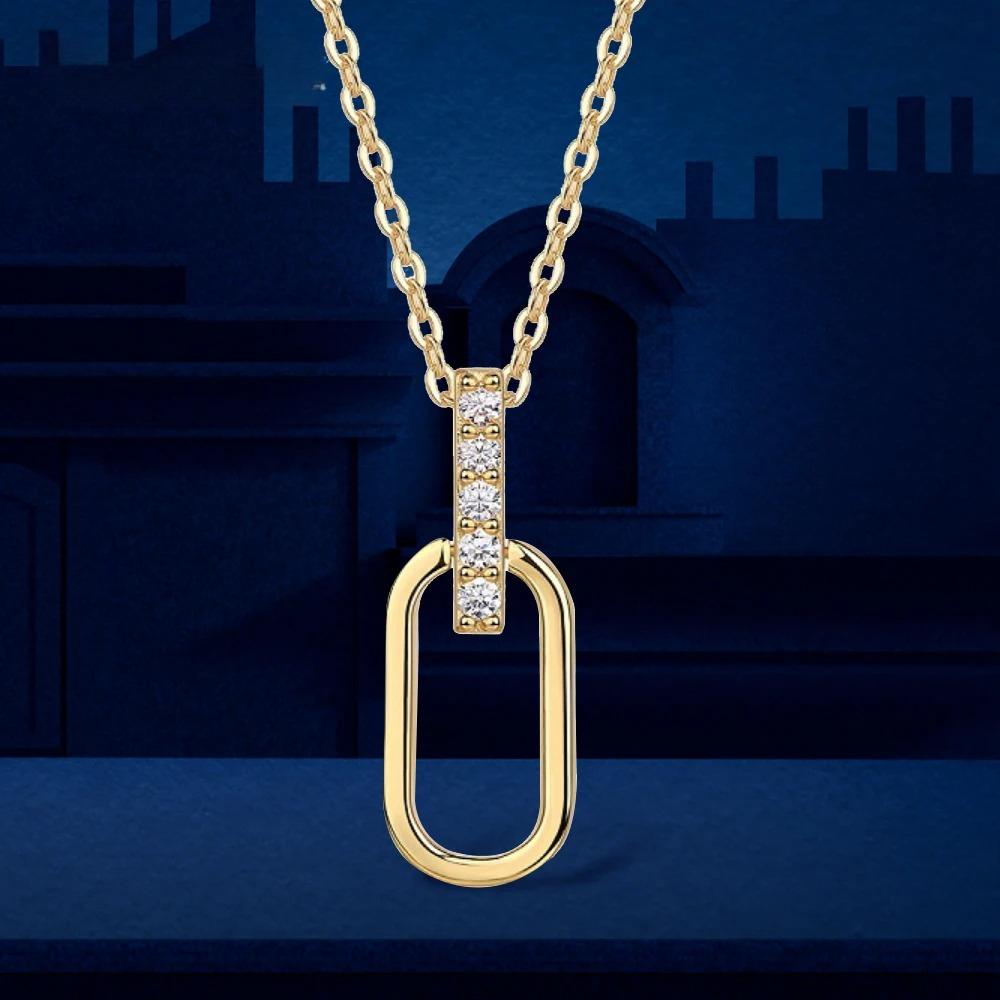 

Sweetrain Moissanite Pandent Necklace Adjustable 925 Sterling Silver Paperclip Clavicle Chain for Women Daily Jewelry Full Moissanite