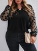 Plus Size Women's Mesh Patchwork Long Sleeve Solid Color Shirt