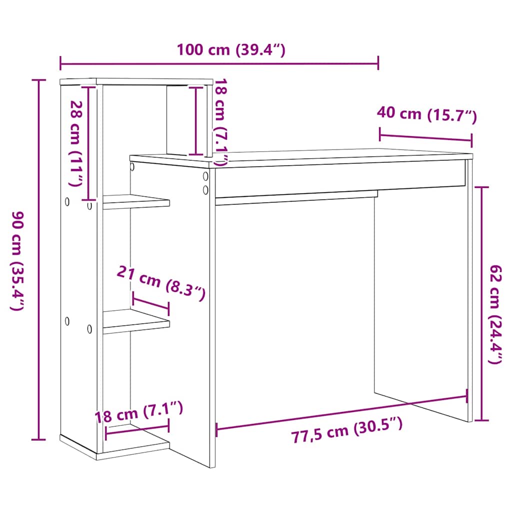 Desk with Shelf Black Oak Effect 100 X 40 X 90 Cm