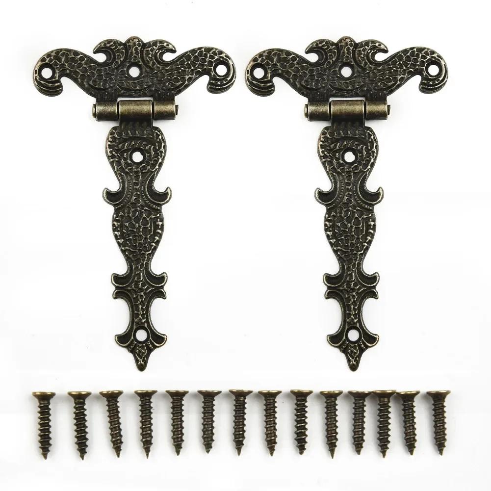 2pcs Antique Door Hinge Cabinet Wardrobe Butt Hinges Jewellery Case Decorative Hinge Vintage Furniture Hardware With Screw