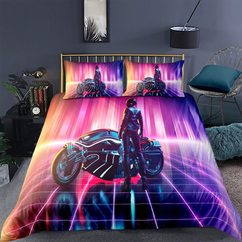 3D Motorcycle Bedding Set Boys Men Down Duvet Covers Pillowcases 2/3pc Teens Gift Soft Ultra-fine Fiber Cover Home Textile