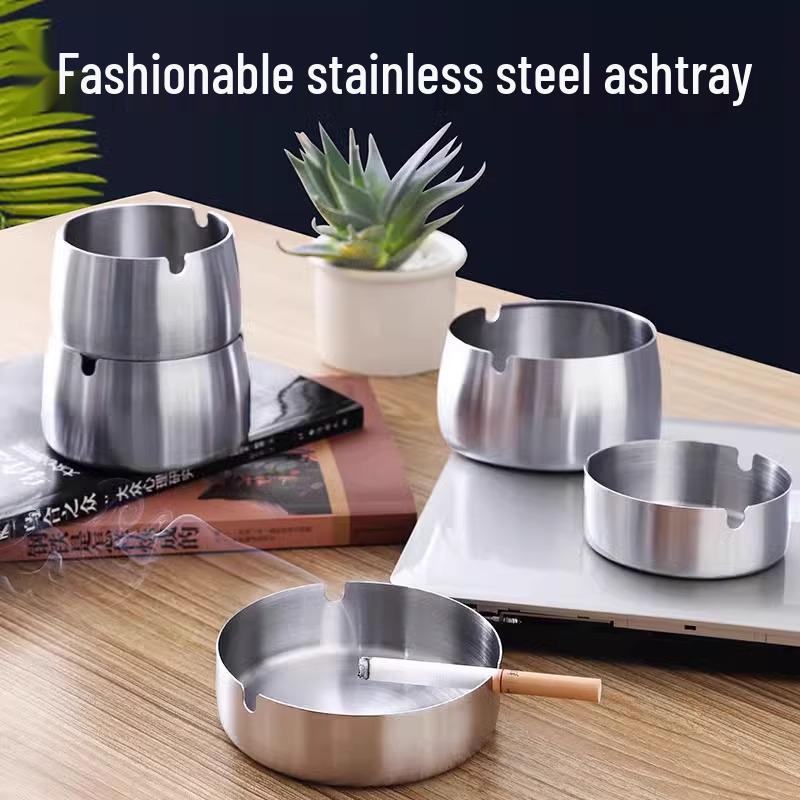 High-End Stainless Steel Ashtray - Modern, Anti-Fly Design for Home or Office