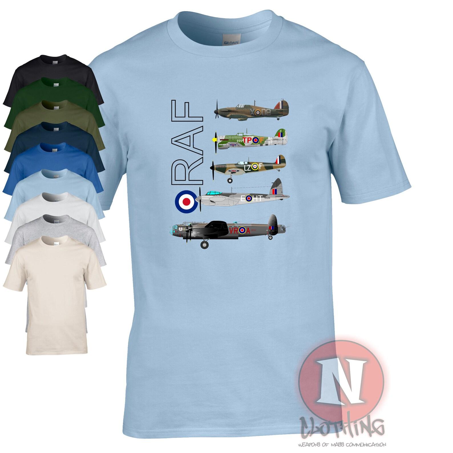 RAF WW2 aircraft T-Shirt Spitfire Lancaster Typhoon Hurricane Mosquito L
