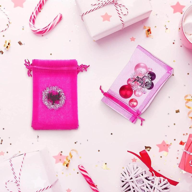 50Pieces Delicate Thankyou Gift Bag Jewelry Packaging Bag Chic Embroidery Mesh Bag Mesh Material for Birthdays Weddings