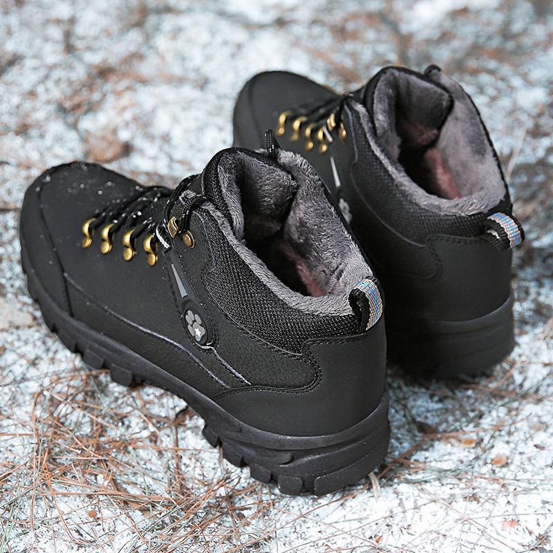 Winter Hiking Shoes Men Boots Outdoor Mid-top Casual Anti-slip Plush Breathable Men Shoes Lace-up Thick-soled Sports Shoes Men