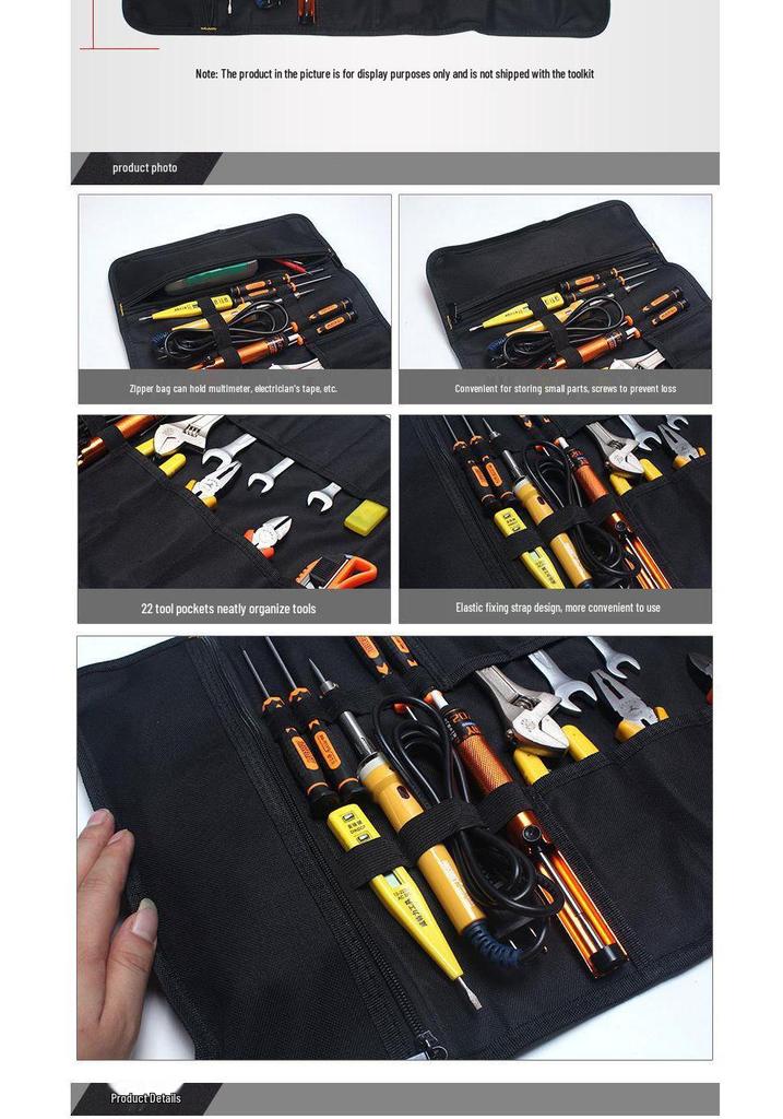 Large Capacity Roll-up Tool Bag for Electricians - Thickened Canvas Pouch for Home Appliance Repair