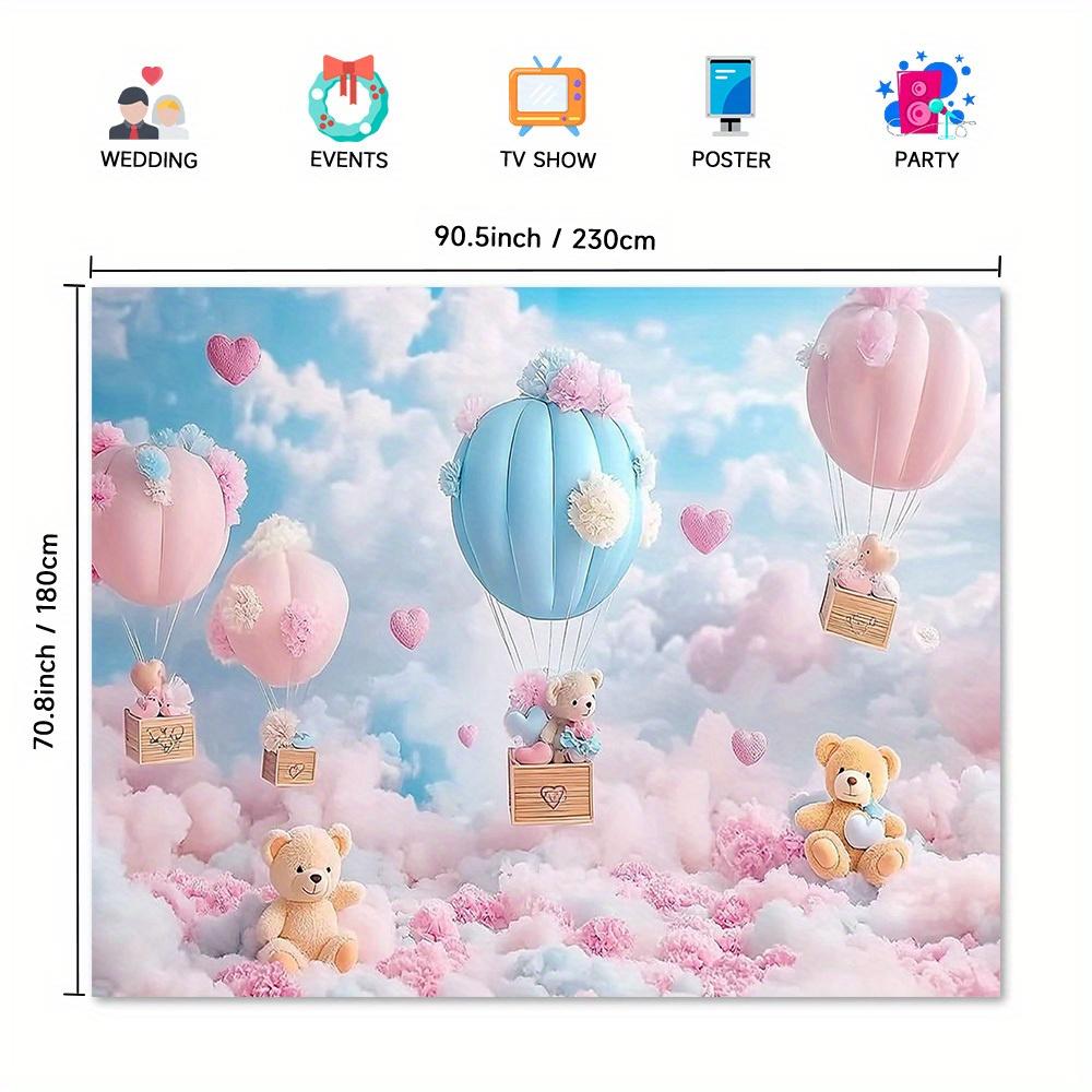 Teddy bear and hot air balloon party banner - Seasonal universal polyester fabric decoration