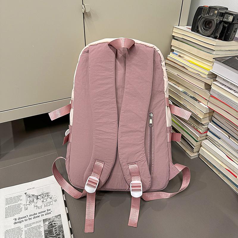 Women Contrast Color Backpack Junior High School Student Schoolbag Large Capacity Outdoor Mountaineering Backpack