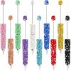 10Pcs Glitter Beadable Pen Full Rhinestone Plastic Bead Ballpoint Pen Multicolor Fun Bling Retractable Beaded Writing Pen for DIY Craft Office