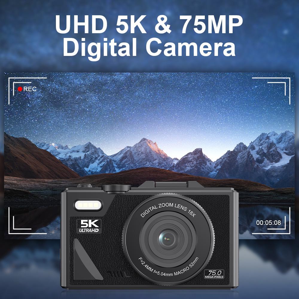 Neue 3-Zoll-Klappbildschirm-WLAN-HD-Digitalkamera: 75MP, 5K Video, 18x Zoom