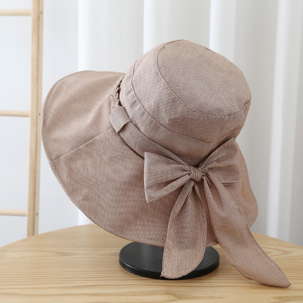 with Bowknot Bucket Hat Wide Brimmed Sunscreen Visor Cap Basin Hat Fishman Hat  Vacation