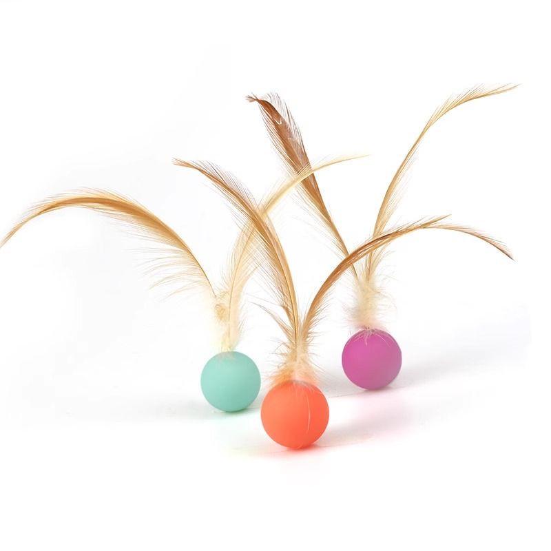 Interactive Elastic Feather Teaser Ball for Cats - Self-Play Bouncy Rebound Toy