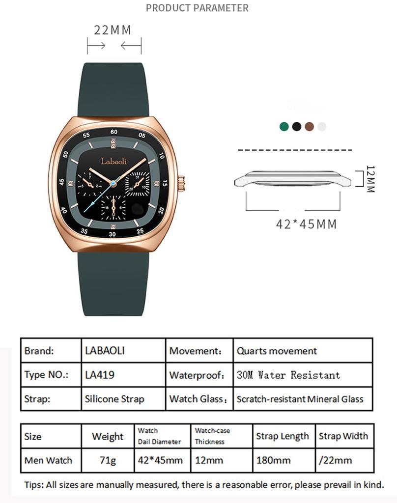 Square Silicone Big Brand High School Green Women's Wristwatch, Waterproof, Sporty, Cute, Simple, Stylish, Casual, Face, Name, Gift, Student,