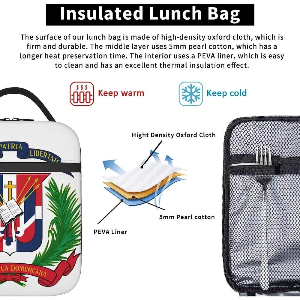 Dominikanische Flagge Brotdose Wiederverwendbare Isolierte Lunchtasche Thermokühlertasche für Jungen Mädchen Frauen Schule Picknick Arbeit Reisen Wandern