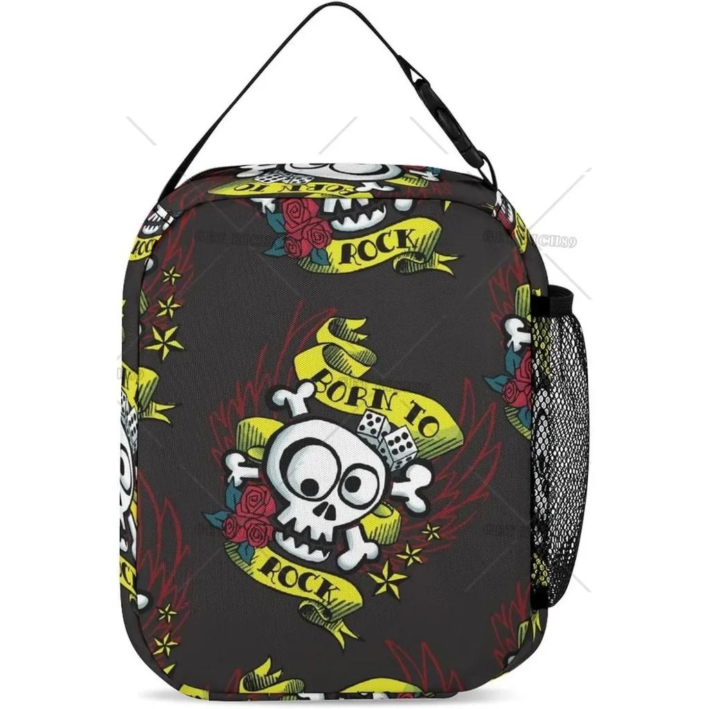 Gothic Skull Insulated Lunch Bag for Women Men Portable Cute Lunch Box for Work High Quality and Large Quantity Tote Bag