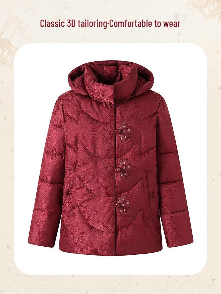 Red Spring Festival Winter Jacket for Mothers – Stylish, Warm, Cotton-Padded Outerwear for Middle-Aged and Elderly