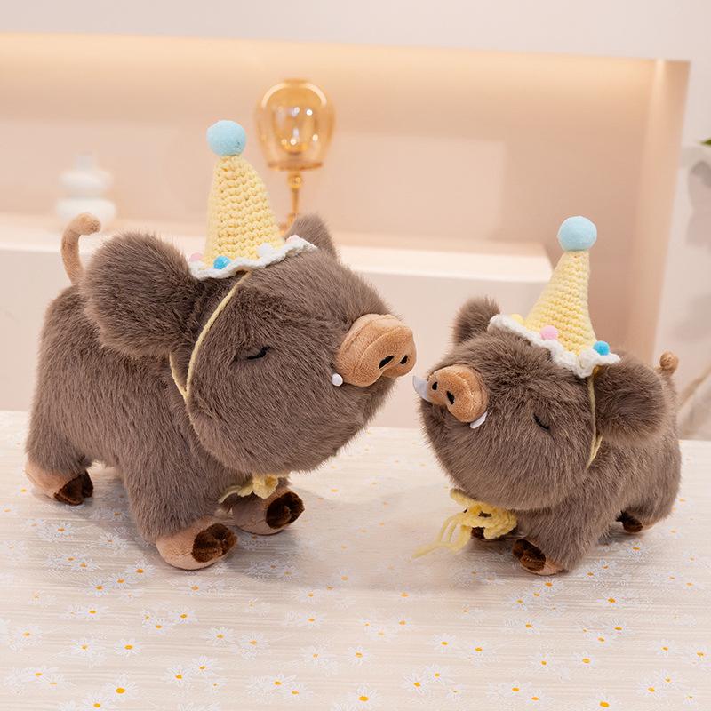 Adorable Wild Boar Plush Toy – Super Soft Pig Stuffed Animal with Birthday Hat, Perfect Gift or Wedding Toss Doll