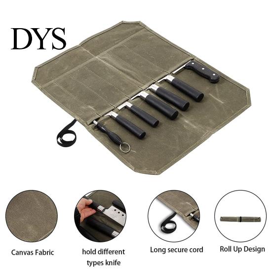 Multi-pocket Knife Roll Bag with 7 Slots Large Capacity Easy Carrying Canvas Wear Resistant Waterproof Portable Cooking Organizer Storage Pouch