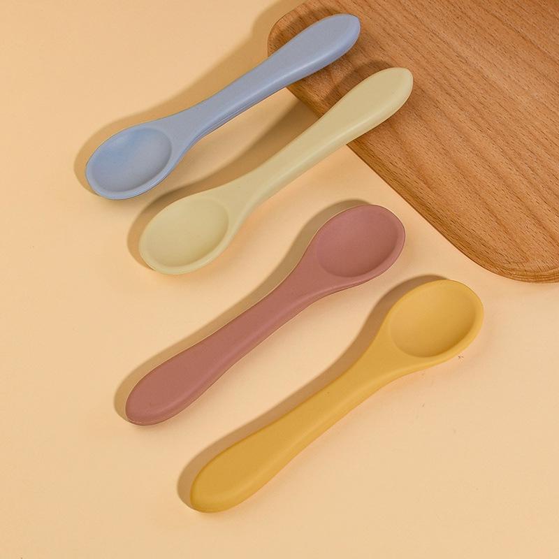 Children's Silicone Long-Handled Fork & Spoon Set - Soft, Food-Grade Utensils for Baby Complementary Feeding
