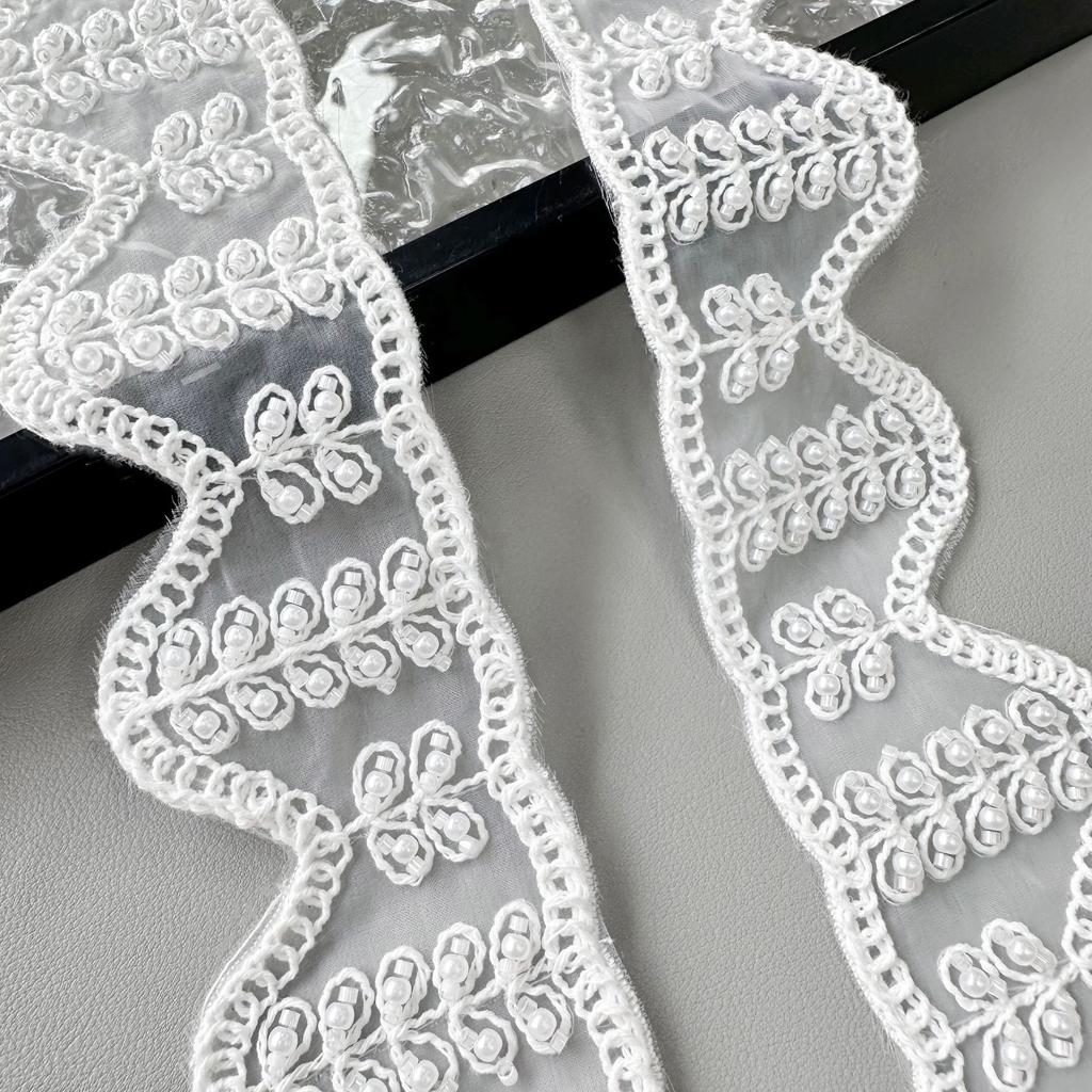 White Organza Handmade Beads Embroidered Barcode Clothing Lolita Wedding Dress Decorative Accessories Lace