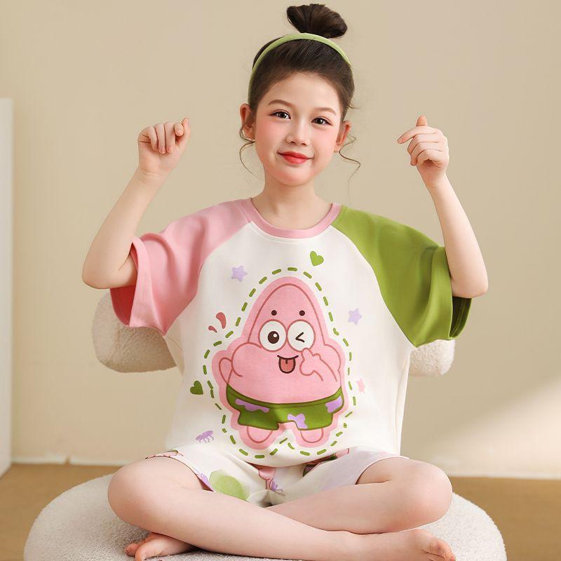 Girls Cotton Cartoon Pajama Set Short Sleeve Shorts Sleepwear Kids 8 Years