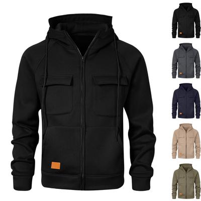 Men's Casual Hooded Workwear Multi Pocket Fleece Lined Zip Up Sweatshirt Lightweight Durable Outdoor Hoodie