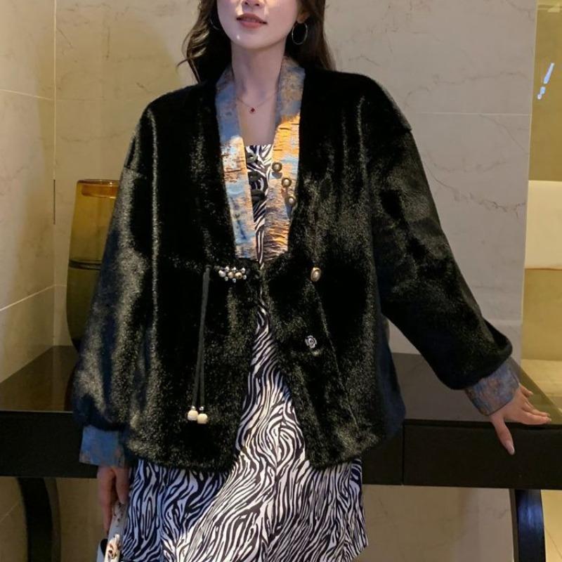 Autumn and winter new Chinese imitation mink fur coat women's short lamb wool fur integrated