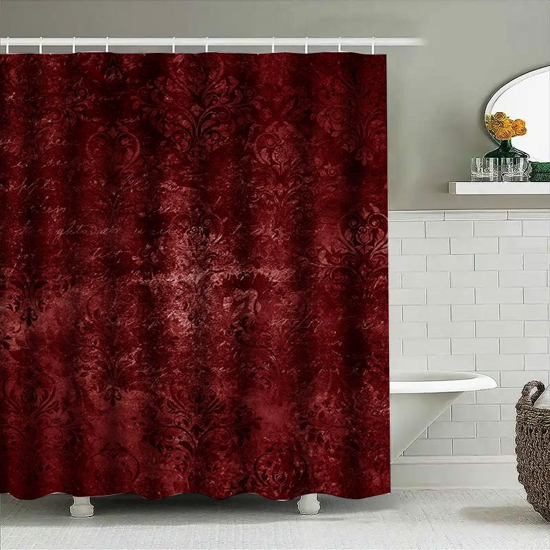 Tenda da doccia damascata in velluto bordeaux di lusso Decorazione bagno vintage Tessuto resistente all'acqua Per vasca da bagno o cabina doccia piastrellata