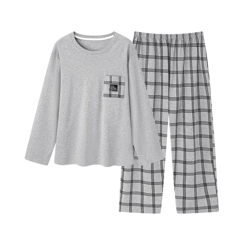 

Хлопковый пижамный комплект, элегантный минималистский стиль, пижама большого размера для мальчика, повседневный мужской пижамный костюм на осень-зиму L