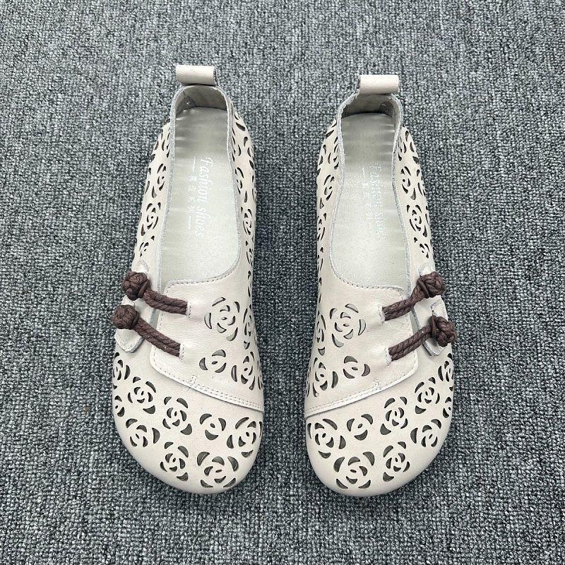 2024 Newly Square Toe Women's Flats Designer Cutout Shoes Ladies Wide Fit Soft Leather Moccasins Female Driving Sneakers