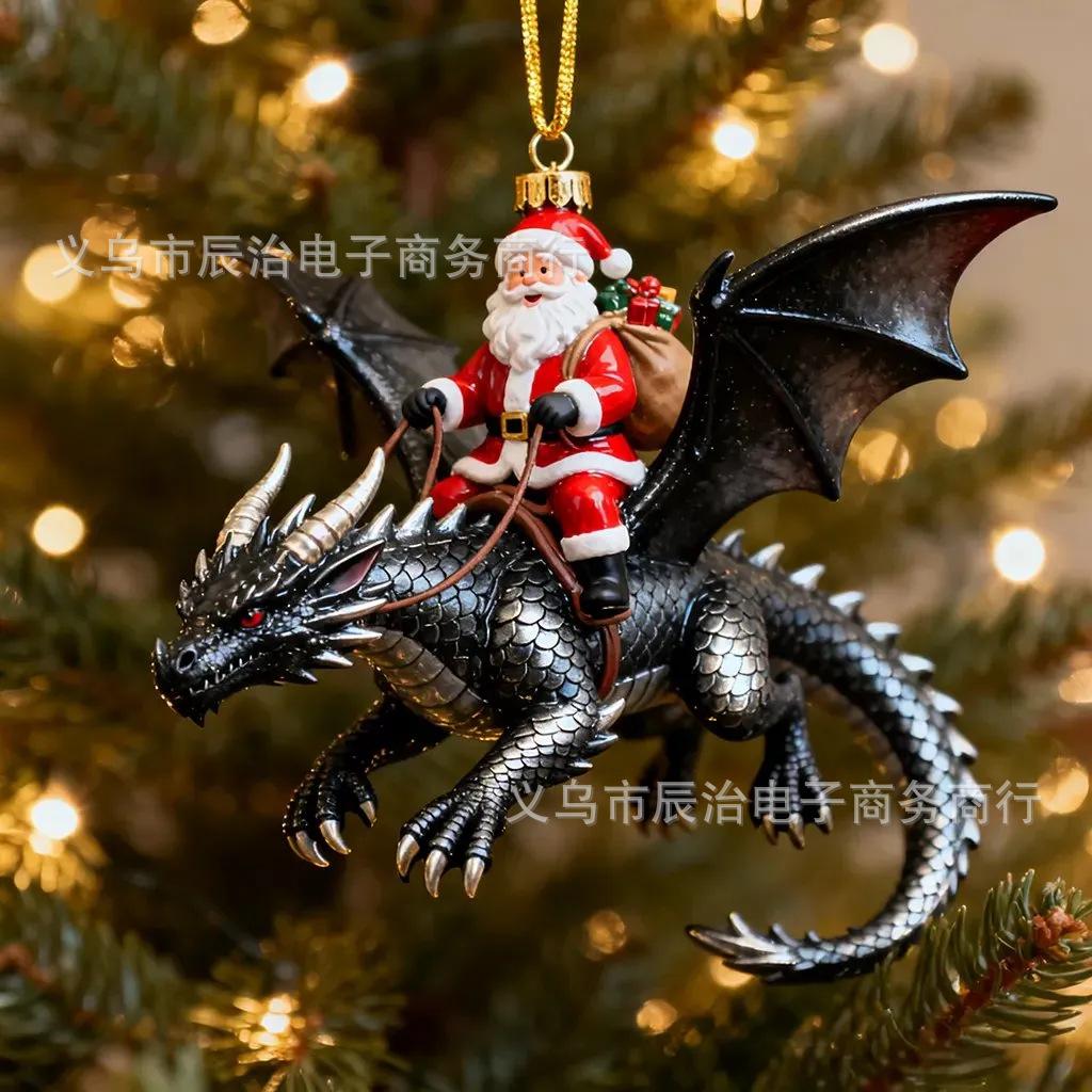 New resin three-dimensional statue Santa Claus riding a dragon day giving gifts festive atmosphere pendant decoration