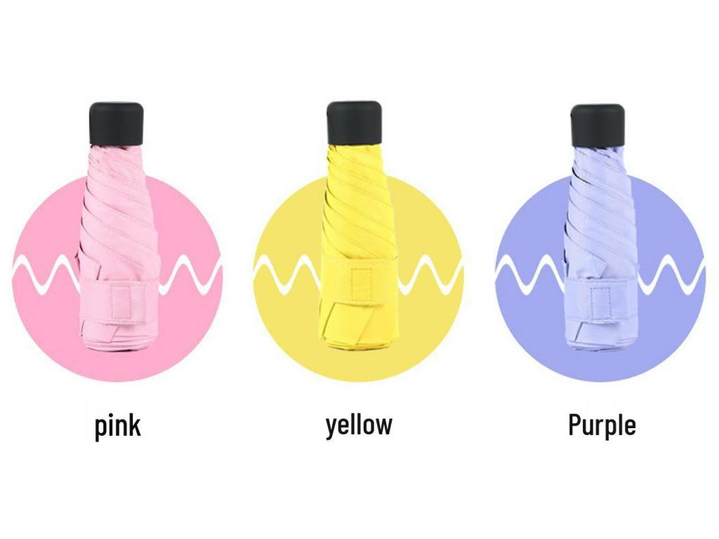 Ultralight Compact Women's Five-Fold Pocket Umbrella with Black Glue Sun Protection