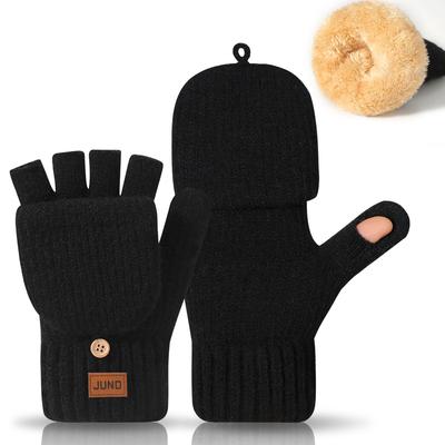 Autumn Winter Thickened Fingerless Gloves Fleece Lined Knit Cold Resistant Warm Half Finger Writing Wool Gloves
