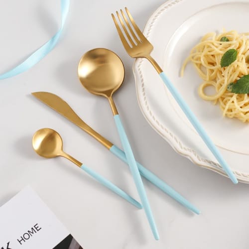 KOOLIYU 4-Piece Cutlery Set (2 Coffee Spoons + 2 Fruit Forks) - Mini Spoons, Mini Forks, Teaspoon, and Cake Fork. Dishwasher-Safe. Stainless Steel Cut