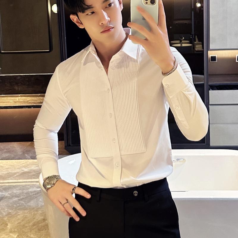 Heren Franse Textuur Slim Fit Lange Mouwen Formeel Smoking Dress Shirt
