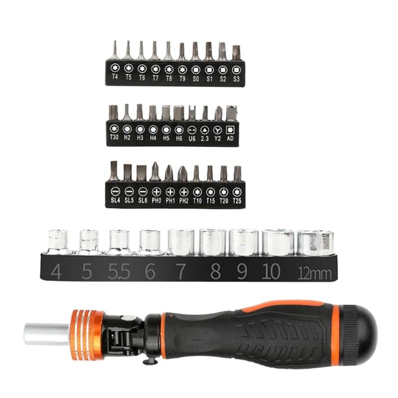 40pcs Versatile Magnetic Ratchet Screwdriver Set Compact Stubby Screwdriver with Bits Adjustable Rotations Screwdriver