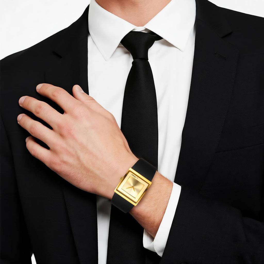 Square Watch with Genuine Leather 3ATM Water Analog Japanese Quartz Stylish Accessory Perfect for or As a Boyfriend Gift Men's Strap, Resistance