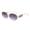 Premium sense frameless rhinestone sunglasses women's retro oval UV protection sunglasses ins wind sunscreen explosive glasses
