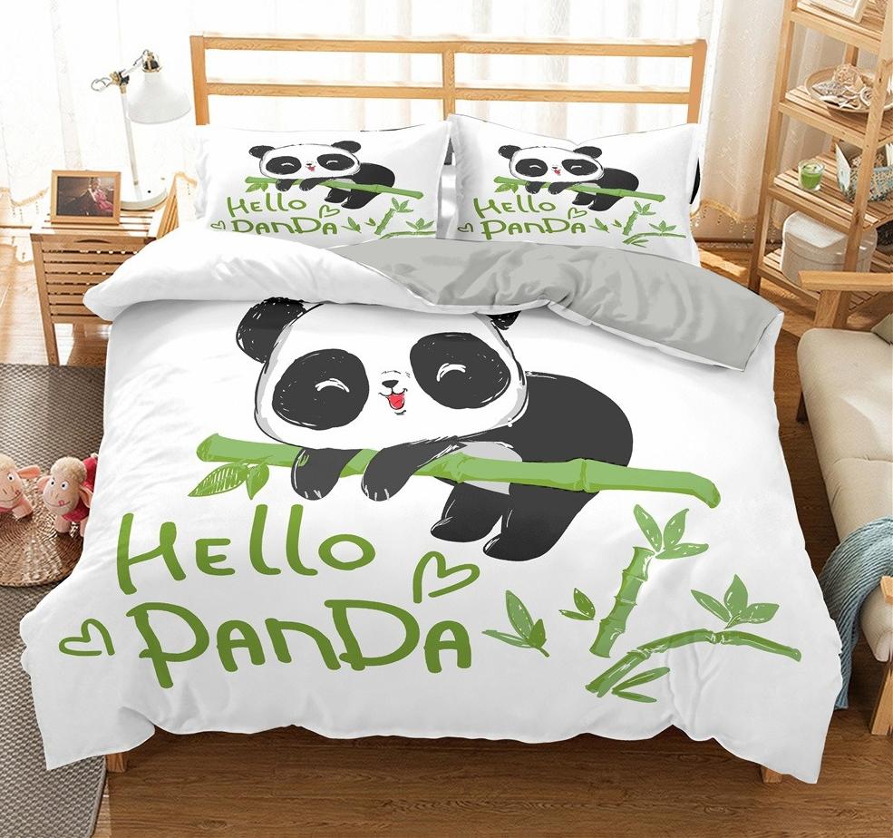 Cartoon Cute Panda Duvet Cover 3D Printed Bedding Set Children Gift Girls Single Large King Size 3-Piece Set with 2 Pillowcases