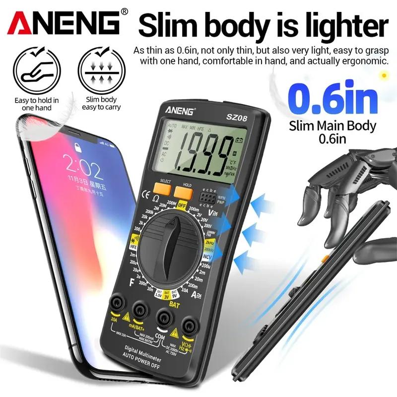Ultra-thin Multimeters ANENG SZ08 Auto Voltmeter AC DC 220V Digital Storage Professional Meter Resistance Handhold Testers