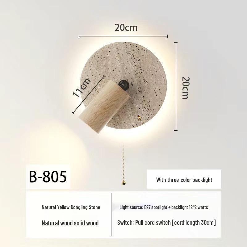 French Travertine Wabi-Sabi Wall Lamp – Retro American Style Bedside Reading Fixture