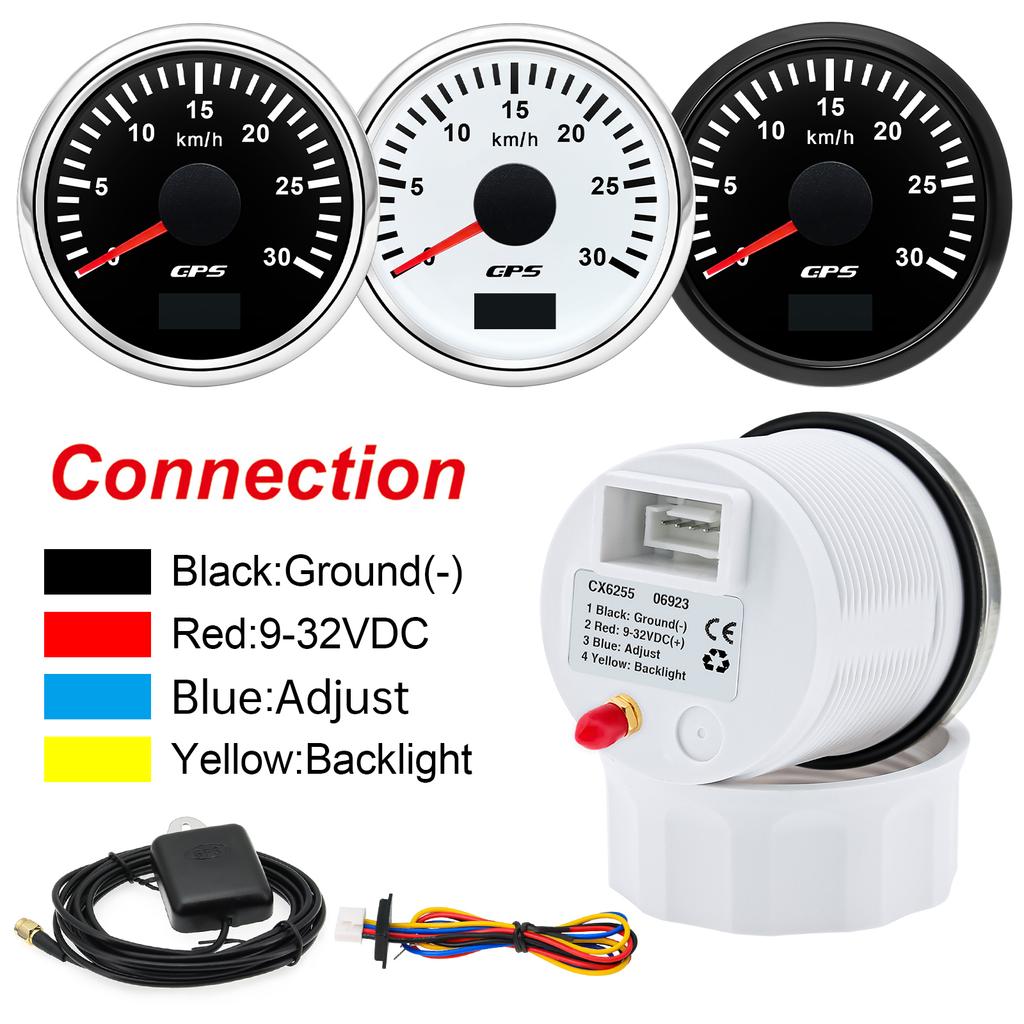 52mm GPS Speedometer 30/60/80/120/200 KMH Speed Meter With GPS Antenna For  Marine Boat Car 7 Color Backlight Odometer 12V 24V