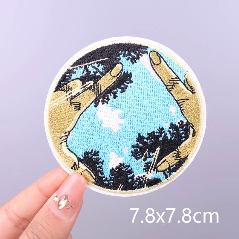 Wilderness Patch Mountain Patches Iron On Clothes River Embroidered Patches For Clothing Stripe Stickers On Clothes Hook Loop